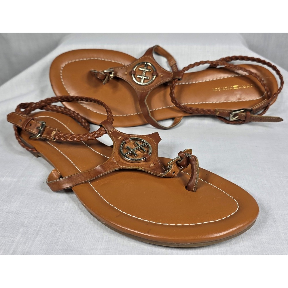 Tommy Hilfiger Womens TWSTROM-Y Brown Braided Ankle Strap Thong Sandals Size 11M
